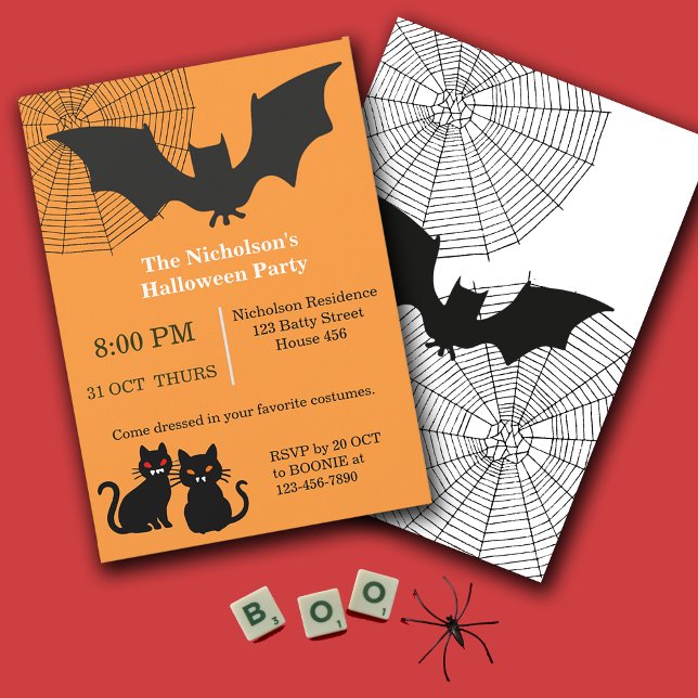 Invitation Bonne fête des chats Batty Halloween (Créateur téléchargé)