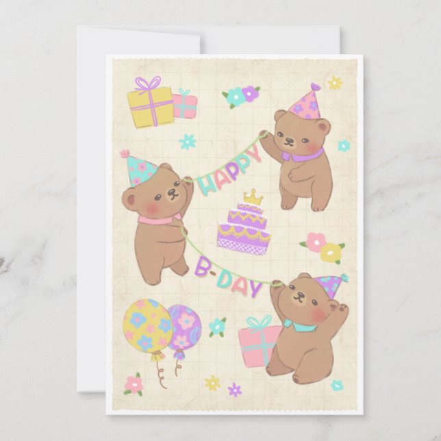 Invitation Bonne illustration Nounours d'anniversaire (Devant)