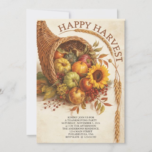 Invitation Bonne récolte Thanksgiving (Devant)