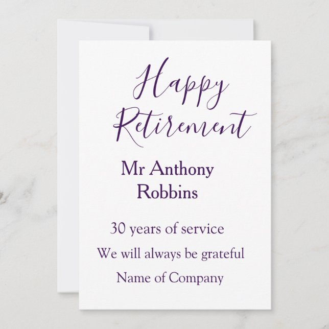 Invitation Bonne retraite ajouter le nom années de service à  (Devant)