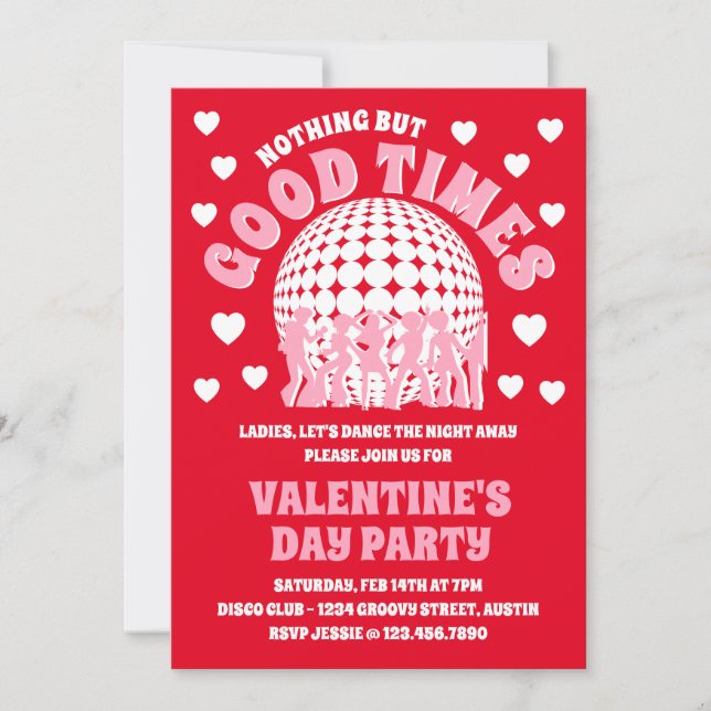 Invitation Bonne soirée de la Saint-Valentin Groovy Red Times (Devant)
