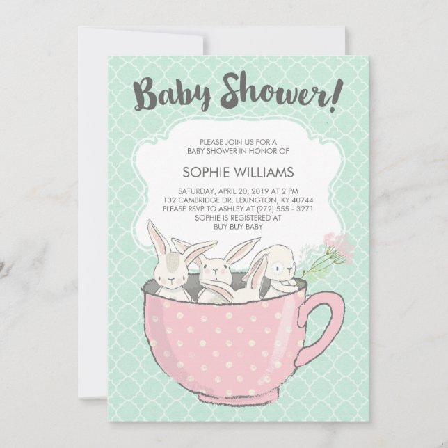 Invitation Bonnets blancs adorables dans le Baby shower Teacu (Devant)