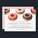 Invitation Bons beignets | Fun Sweet Kids Girls Birthday Part<br><div class="desc">Des invitations amusantes à la fête d'anniversaire avec de délicieux beignets tapissant le dessus de la carte. Peut être changé à n'importe quel âge. L'envers est rose bébé avec un motif tourbillon.</div>
