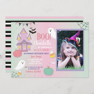 Invitation Boo Anniversaire de enfant Halloween Pink Mint Fun