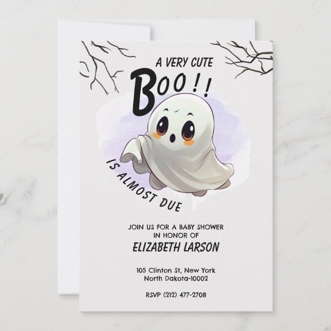 Invitation Boo Baby shower Halloween thème Mignonne fête (Devant)