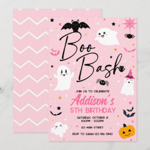 Invitation Boo Bash rose Halloween Fantôme Anniversaire Invit