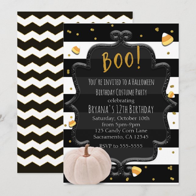 Invitation BOO ! Citrouille blanche et maïs de Halloween Part (Devant / Derrière)