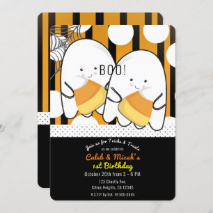Invitation Boo Cute Ghost Twin Boys fête d'anniversaire d'Hal