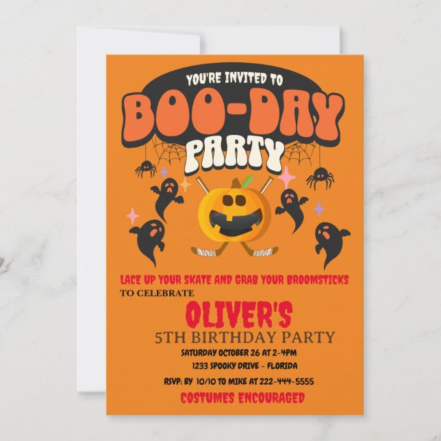 INVITATION BOO DAY PARTY HALLOWEEN CITROUILLE HOCKEY (Devant)