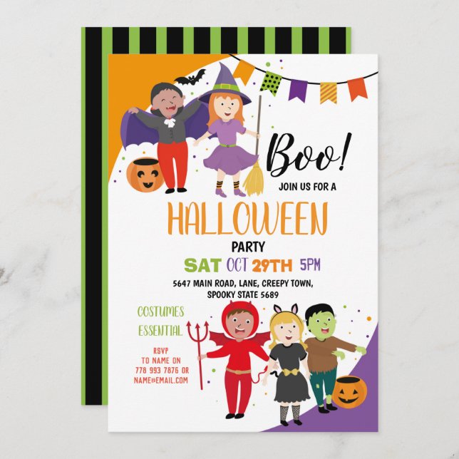 Invitation Boo Enfants Halloween Costume Fancy Robe Party (Devant / Derrière)