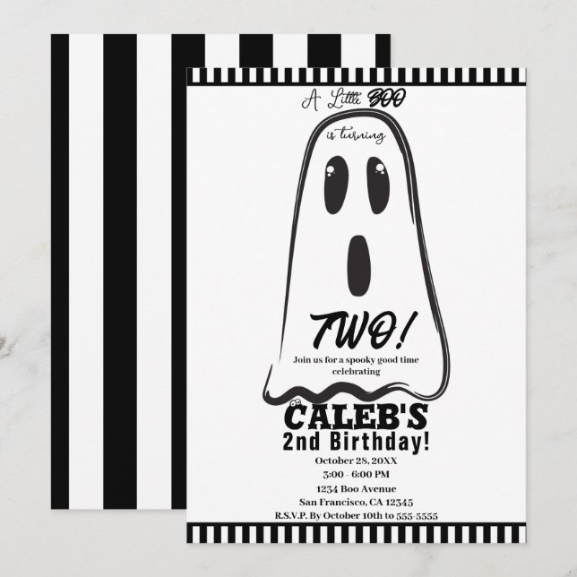 Invitation BOO ! Fantôme Mignon et Effrayant Soirée Halloween (Devant / Derrière)