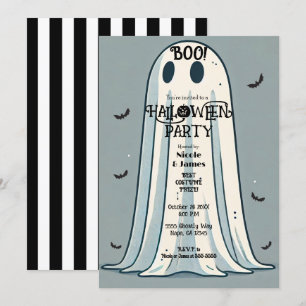 Invitation BOO ! Feuille Fantôme Vert Halloween Vintage 