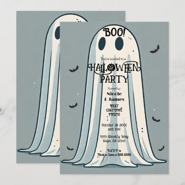Invitation BOO ! Feuille fantôme vert vintage Halloween (Devant / Derrière)