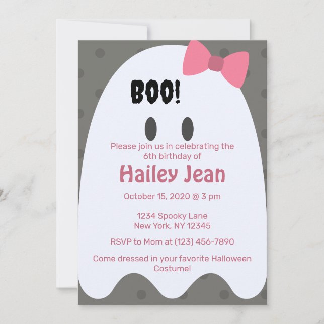 Invitation Boo ! Filles Halloween Fête d'anniversaire Invitat (Devant)