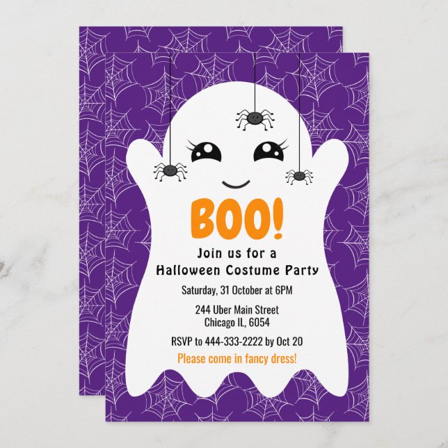 Invitation Boo Ghost Halloween Costume Party Purple (Devant / Derrière)