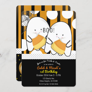 Invitation Boo Ghost Twin Boys Halloween 1er anniversaire fêt