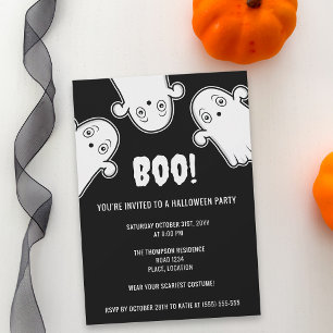 Invitation Boo Ghosts Éffrayant Black White Halloween Party