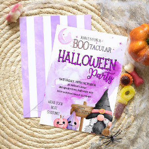 Invitation BOO gnome violet aquarelle enfants halloween fête