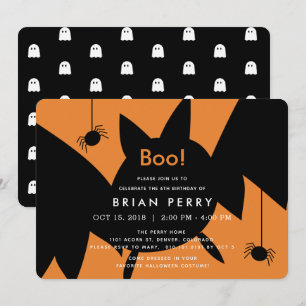 Invitation Boo ! Halloween chauve-souris et araignées Anniver