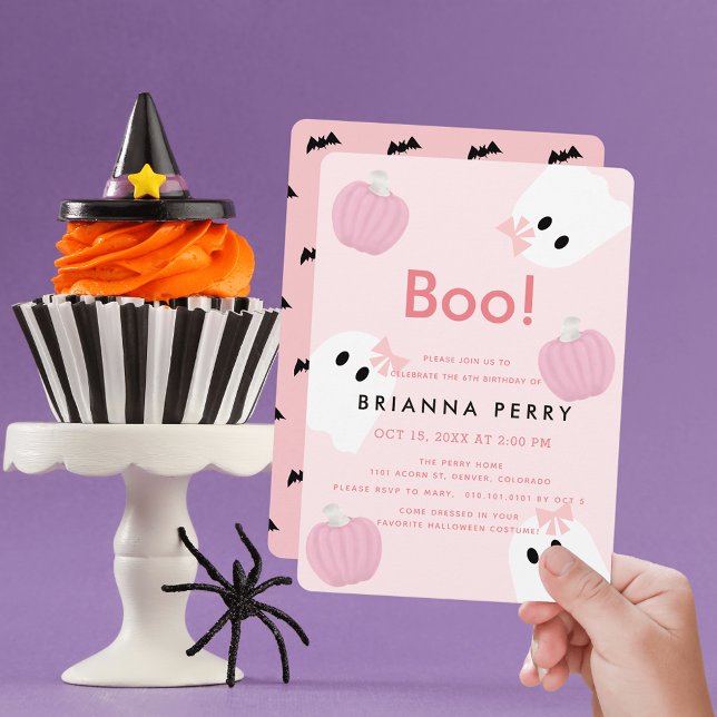 Invitation Boo ! Halloween Fille Fantôme Citrouille rose Anni (Créateur téléchargé)