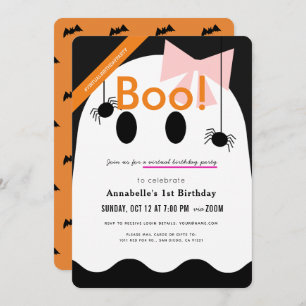Invitation Boo ! Halloween Ghost Girl Ribbon Virtual Annivers