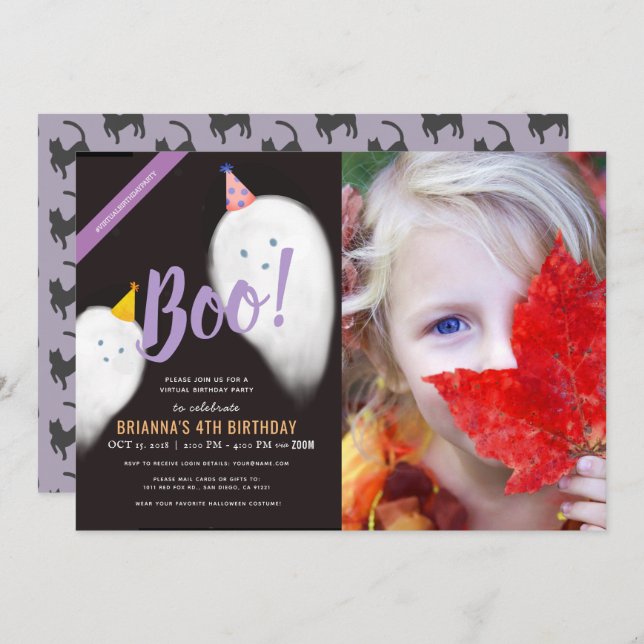 Invitation Boo ! Halloween Ghost Photo Anniversaire virtuel (Devant / Derrière)
