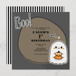 Invitation BOO ! Halloween Gray Little Ghost 1er anniversaire