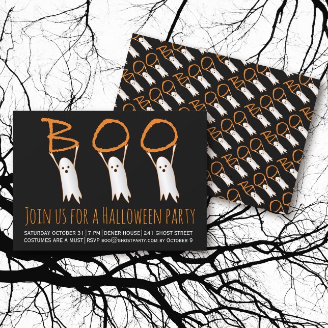 Invitation Boo mignon fantômes fête d'Halloween moderne (Créateur téléchargé)