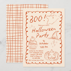 Invitation Boo ! Soirée d'Halloween à la mode dessinée à la m
