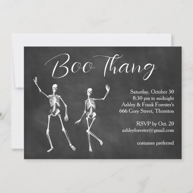 Invitation Boo Thang Dancing Skeletons Nuageux Halloween Part (Devant)