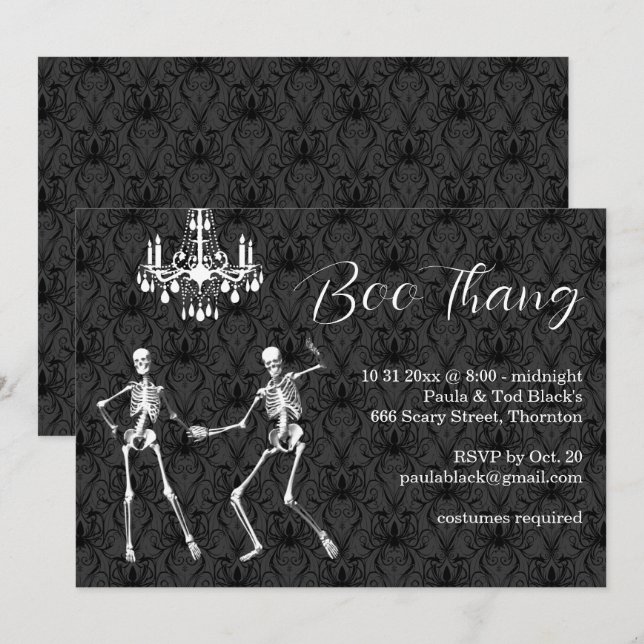 Invitation Boo Thang Glamour Skeletons Halloween Party (Devant / Derrière)