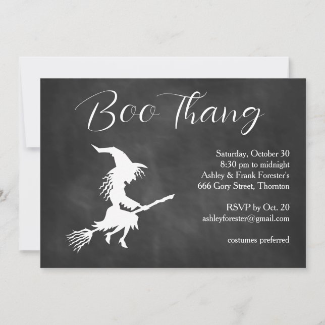 Invitation Boo Thang Volant Sorcière Nuageux Halloween Party (Devant)