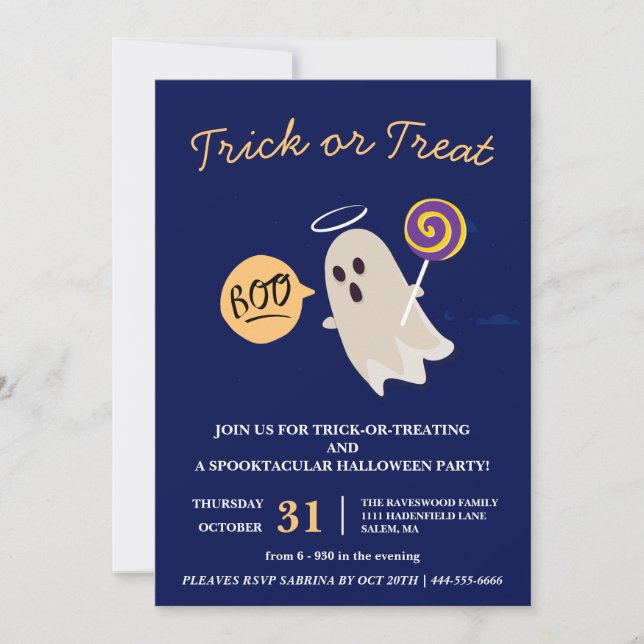Invitation Boo Trick ou Treat Halloween Party (Devant)