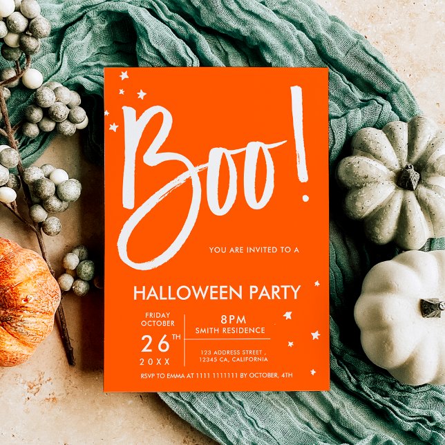 Invitation Boo typographie orange Halloween stars du parti (Boo typography orange Halloween party stars Invitation)