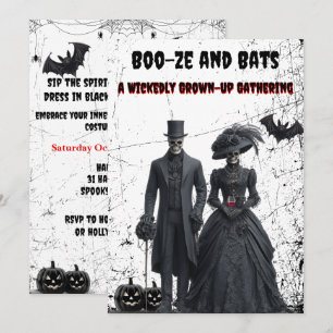 Invitation Boo ze et chauves-souris Gothic Adult Halloween Pa