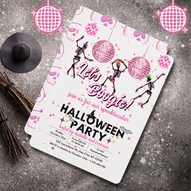 Invitation Boogie Girly Skeletons Dance Disco Halloween (Créateur téléchargé)