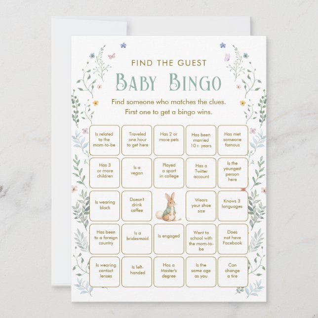 Invitation Book Baby Shower Find the Guest Bingo Game Card (Devant)