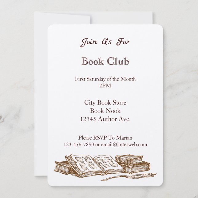 Invitation Book Club Art Vintage Inviations sur mesure (Devant)