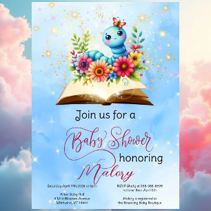 Invitation Bookworm Baby Magical Watercolor Baby shower
