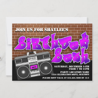 Invitation Boom Box Hip hop fête d'anniversaire