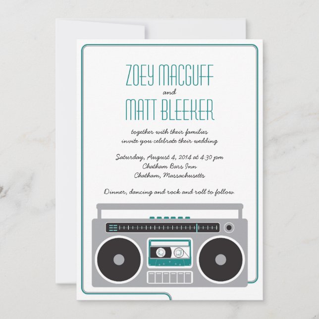 Invitation Boombox Indie Mixtape Mariage (Turquoise / Argent (Devant)