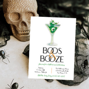 Invitation Boos and Booze Cocktail Modern Halloween Party Inv