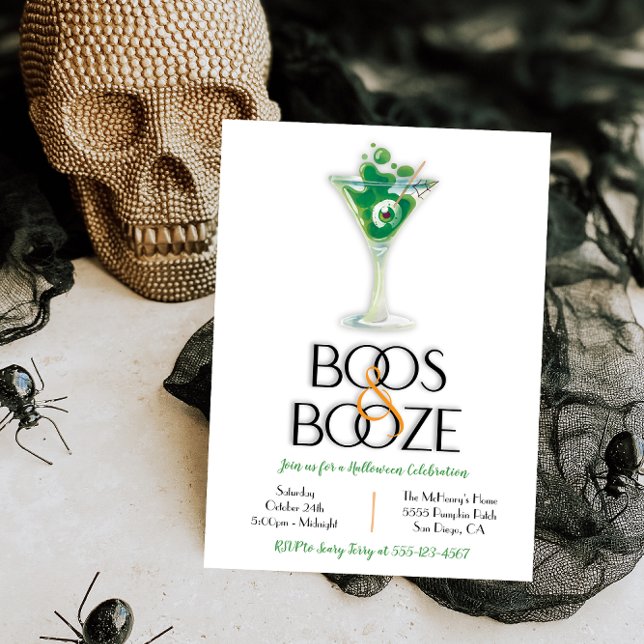 Invitation Boos and Booze Cocktail Modern Halloween Party Inv (Créateur téléchargé)