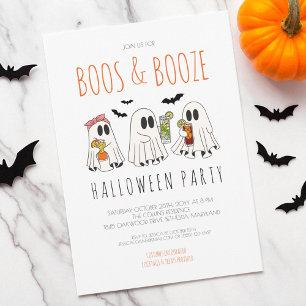Invitation Boos and Booze Funny Ghost Adulte Halloween Party