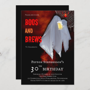 Invitation Boos and Brews Ghost Halloween 30e fête d'annivers