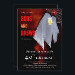 Invitation Boos and Brews Ghost Halloween fête de 40e anniver<br><div class="desc">Le fantôme "Boos and Brews" tient une bière stein 40th Birthday Party design. Conception composite par Holiday Hearts Designs.</div>