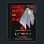 Invitation Boos and Brews Ghost Halloween fête de 40e anniver<br><div class="desc">Le fantôme "Boos and Brews" tient une bière stein 40th Birthday Party design. Conception composite par Holiday Hearts Designs.</div>