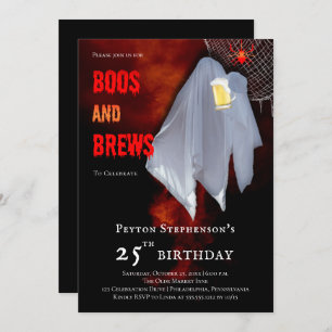 Invitation Boos and Brews Ghost Halloween fête du 25e anniver