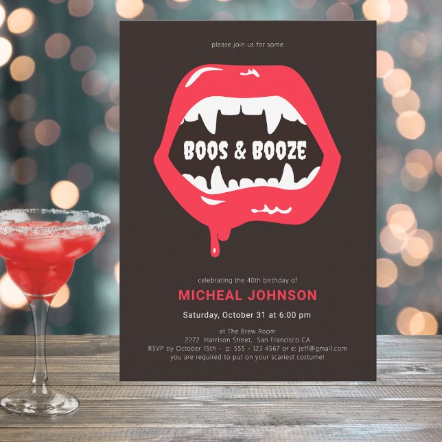 Invitation Boos & Booze Amusement Halloween 40e fête d'annive (Mockup View)