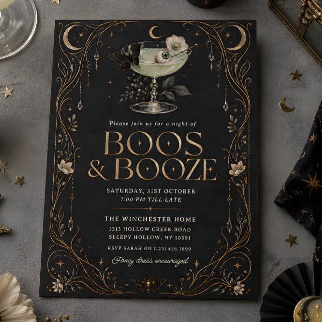 Invitation Boos & Booze Cocktail gothique céleste Halloween (Créateur téléchargé)